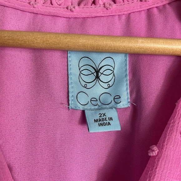 CeCe Plus 2X Bright Peony Pink Clip Dot Dress Cottagecore Romantic NEW - Picture 9 of 10